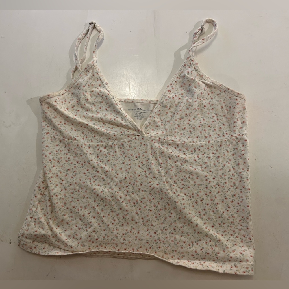Brandy Melville Cream Floral Tank Top